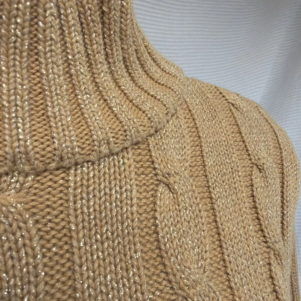 Liz Claiborne Sweater Women Gold S Petite Pullover Turtleneck Short Sleeve